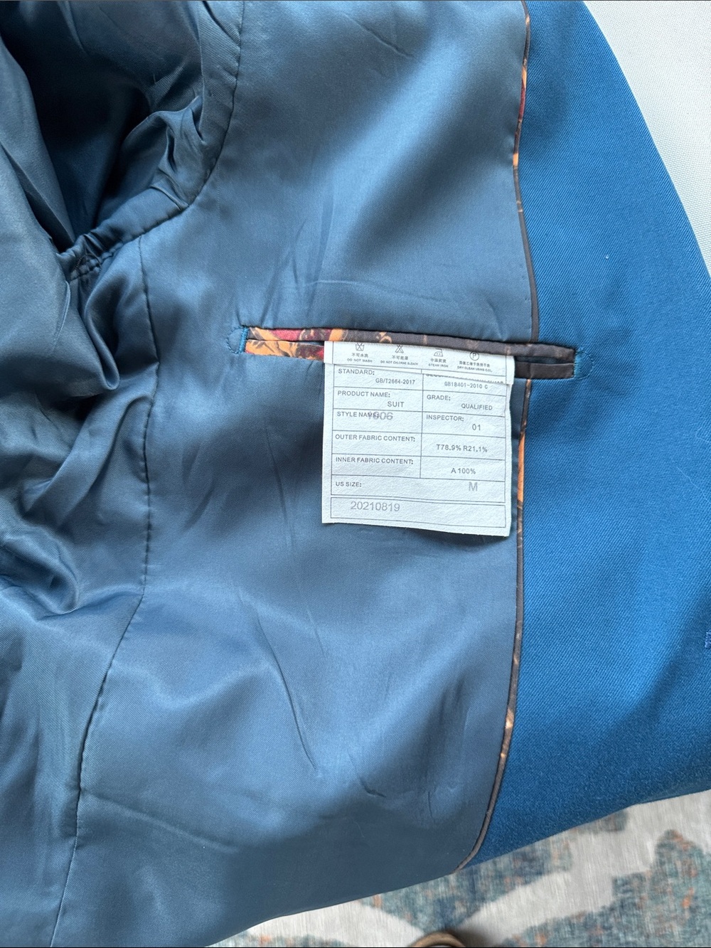 Men's Teal Blue Two-Piece Single-Breasted Suit size M - Picture 6 of 7